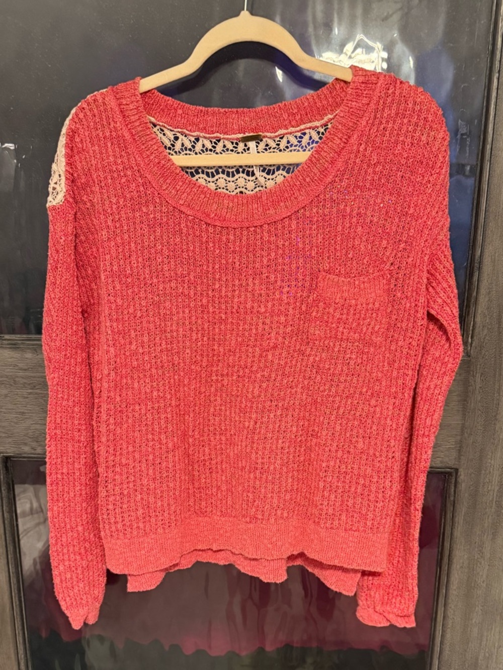 Free People Sweet Jane Strawberry Pink Crocheted Back Sweater size M